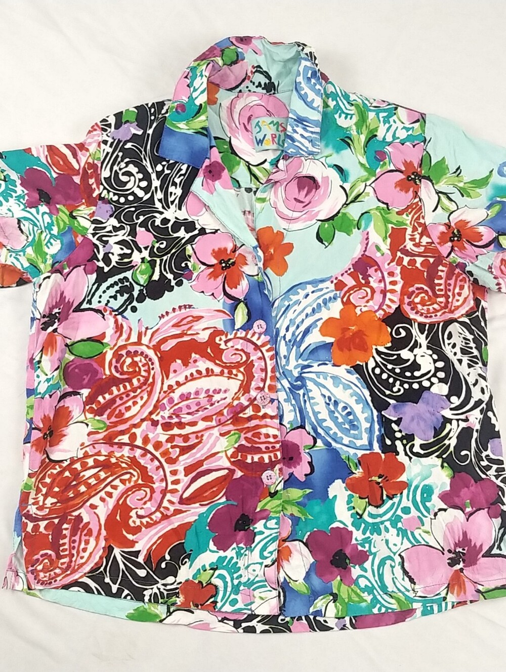 Jams World Floral Paisley Shirt Women S Button Up Short Sleeve Bright and Loud